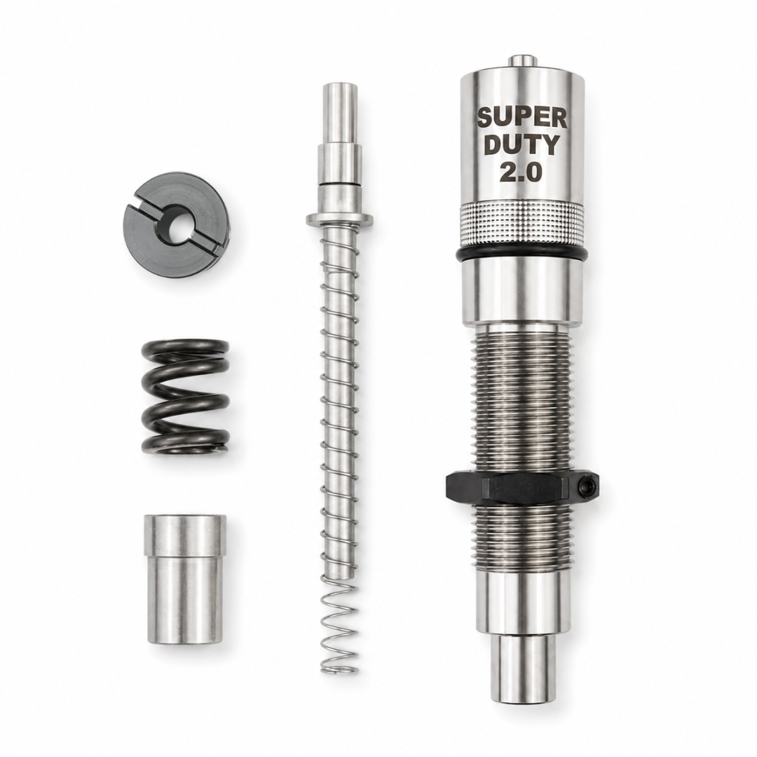 Autocentering hold down die super duty for priming and swage